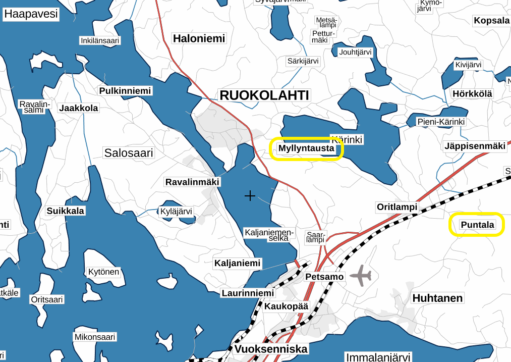 Kartta teollisuusalueen tonteista