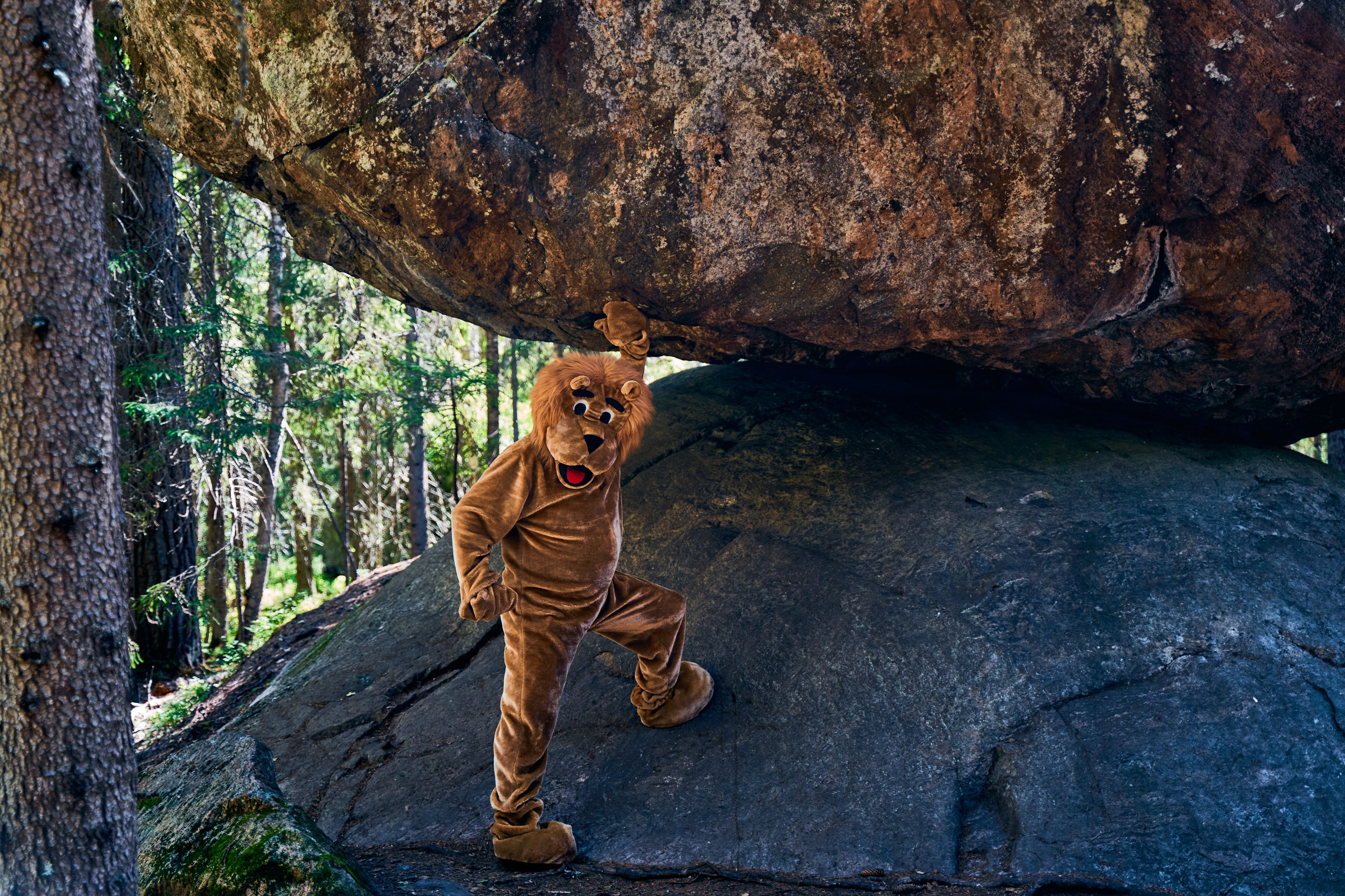 Leijona nojaa Kummakiveen